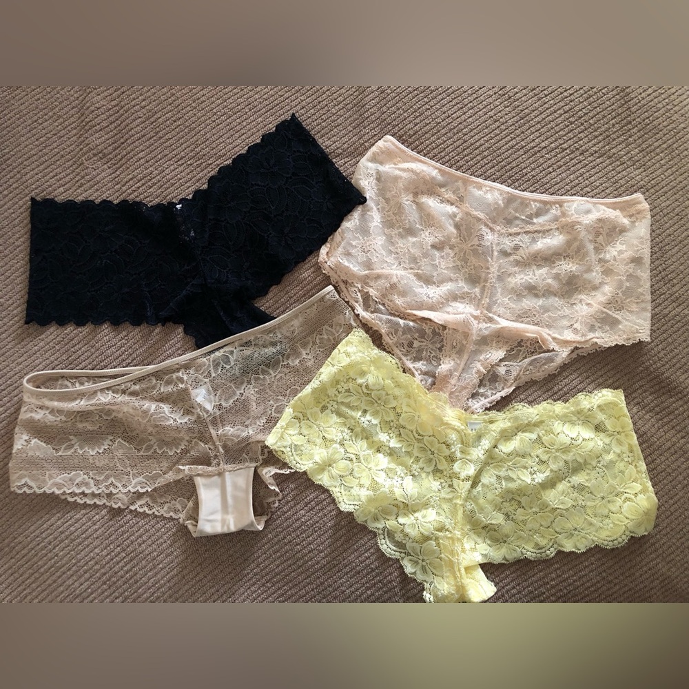 Four Lace Panties, Victoria’s Secret, Calvin Klein, Felina, Maidenform, Large